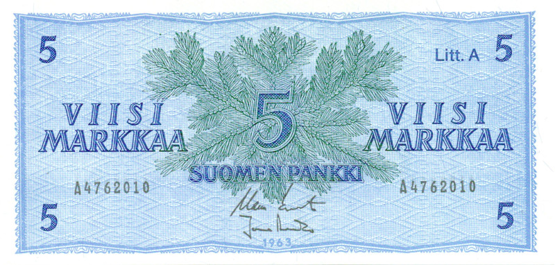 5 Markkaa 1963 Litt.A A4762010 kl.9